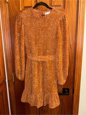 She + Sky Rust Dot Smocked Waist Midi Dress